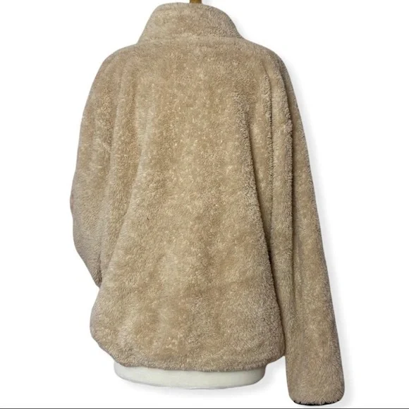 Pink Victoria’s Secret Ivory Fuzzy Teddy Jacket 1/2 Zip pullover Size XL - Picture 3 of 5
